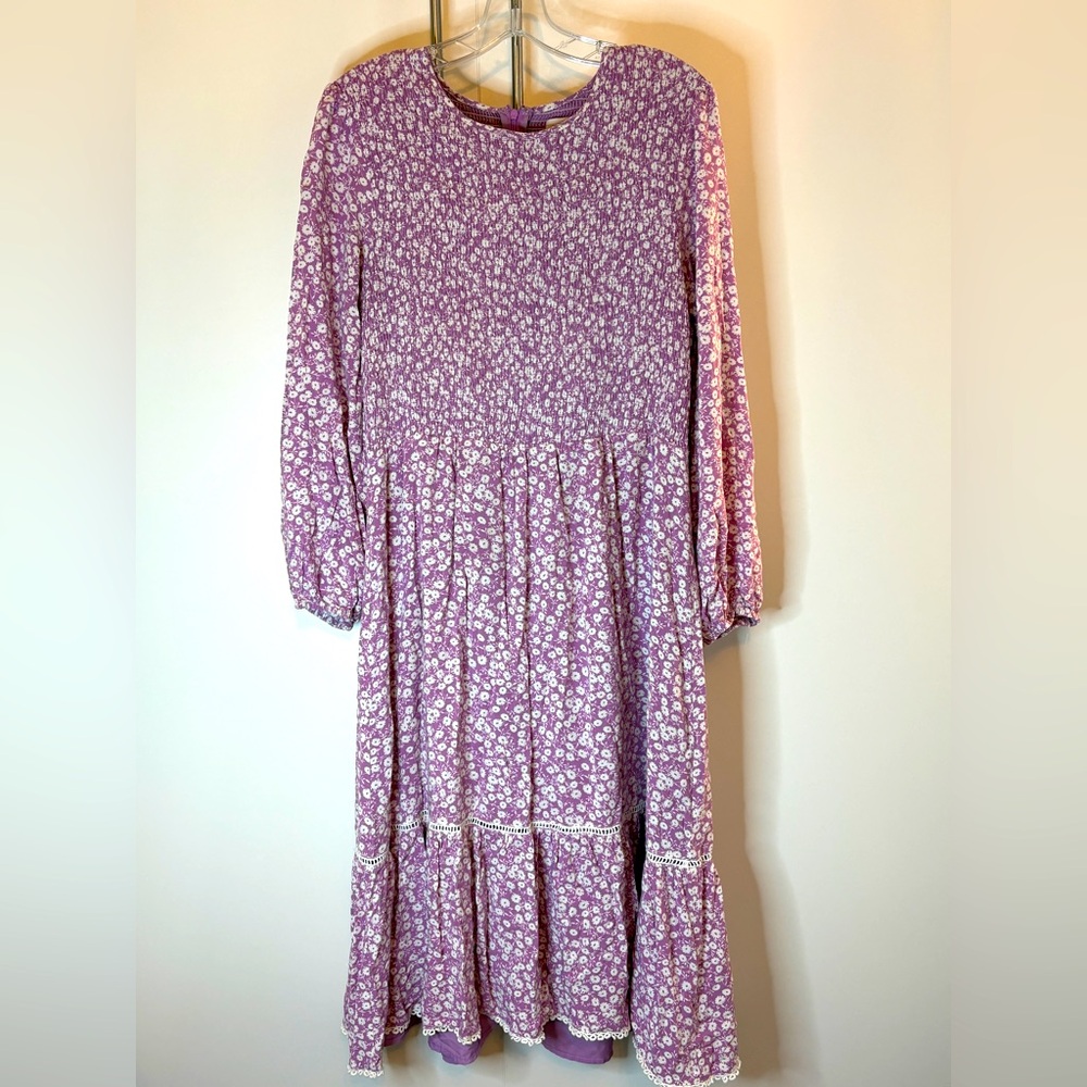 Women's Lavender Floral Long Sleeve Midi Dress